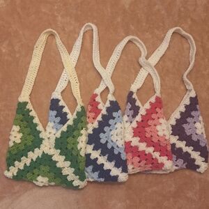 HANDMADE Crochet Granny Square Bag Pink Purple Green Blue